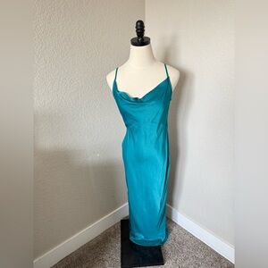 Anthropologie Teal Silk Maxi Slip Dress